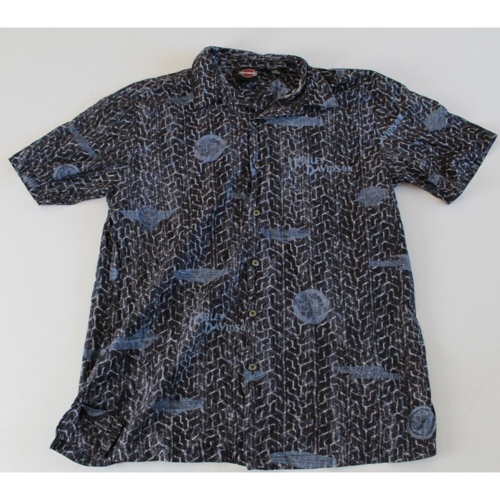 Harley Davidson Motorcycles Men's Button Down Shirt Logo Pattern Size M